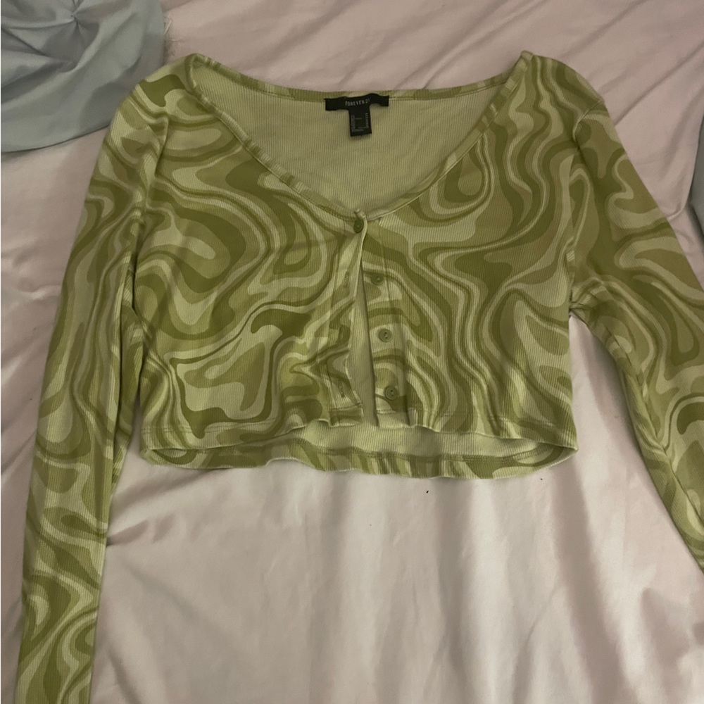 green marble print forever 21 button up cardigan size medium
